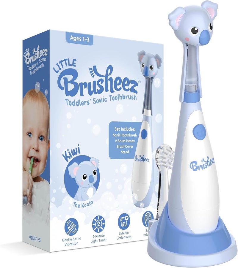 Brusheez Little Toddlers’ Sonic Toothbrush - Safe & Gentle Toothbrush for Ages 1-3 with Built-in, Light-Up 2-Minute Timer, Extra Brush Head, & Storage Base for First-Time Brushers (Kiwi The Koala) - Image 1